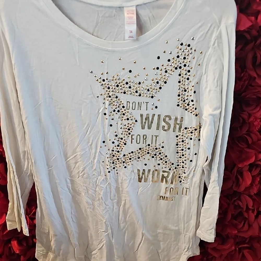 Justice Active Girls Gymnastics Embellished Graphic Tee with Quote Size 14